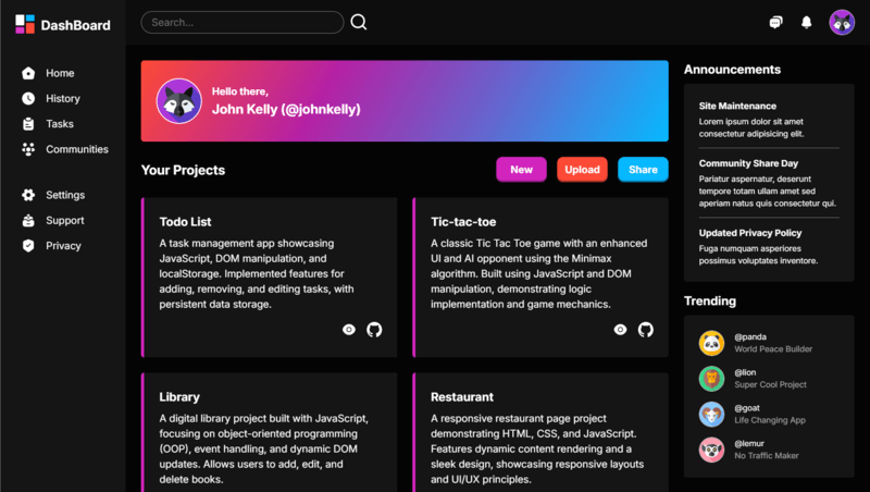 Admin dashboard screenshot