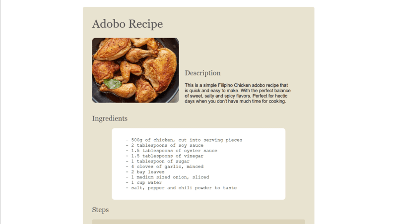 Recipes project screenshot