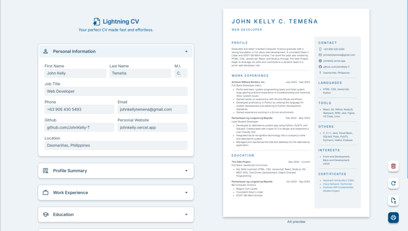 CV Application project screenshot